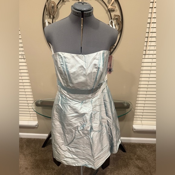 Elegant Light Blue Strapless Dress by Dessy Collection Sample Size 10 NWT‎ - Picture 1 of 4